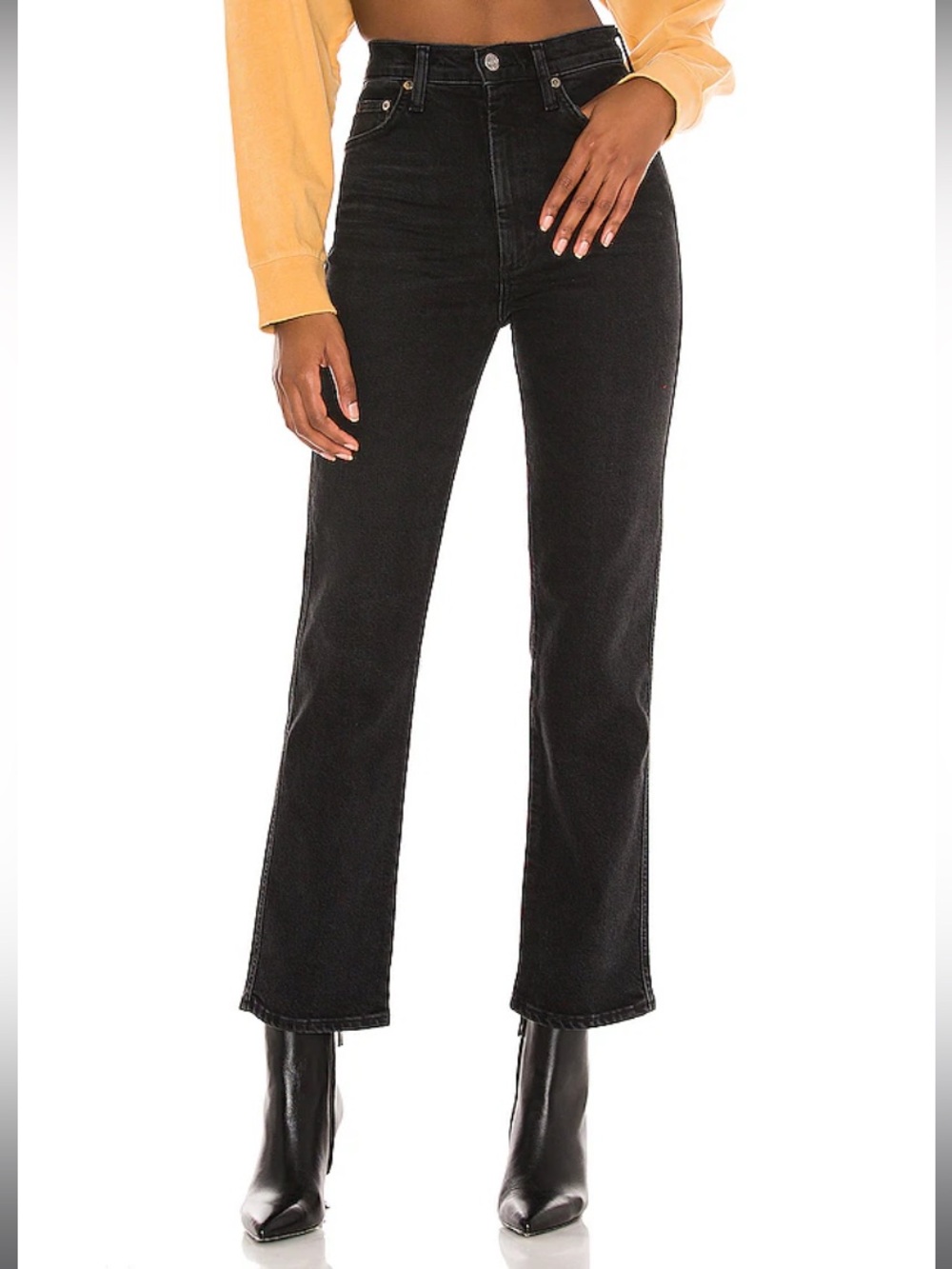 AGOLDE Pinch Waist High Rise Kick Flare Jeans in Panoramic Black Size‎ 24
